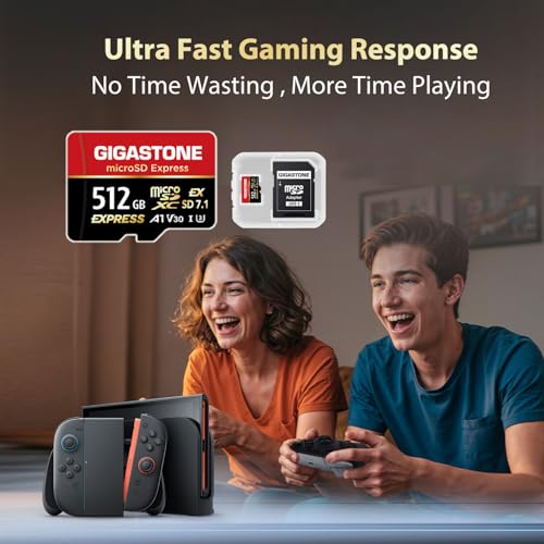 Gigastone 【Designed for Switch 2】 GIGASTONE 512GB microSD Express, R/W 880/650MB/s Compatible with Nintendo-Switch 2, SD 7.1, Professional Camera, A1 V30, with SD Adapter and USB C Card Reader - Image 3
