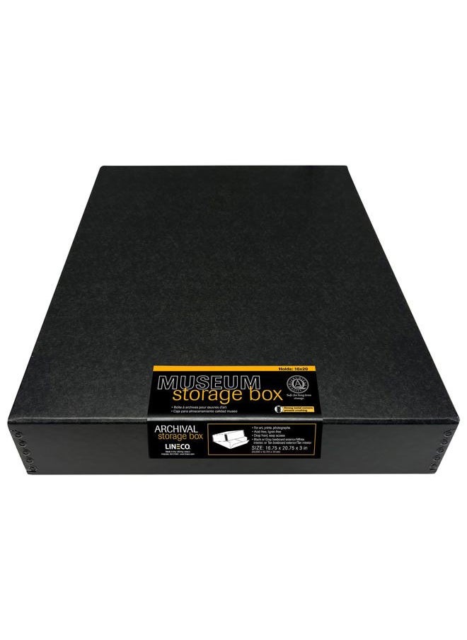 Lineco Museum Archival Storage Box, 16.75x20.75x3 in. Drop Front Design. Acid-Free with Metal Edge. Organize Photos, Pictures, Prints, Documents, Crafts, DIY. Black, 1 Pack  - Image 1