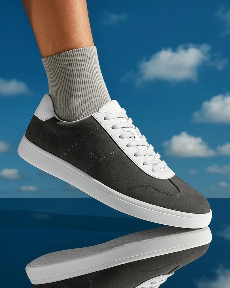 bewakoof Men's Dark Grey & White Color Block Low-Top Sneakers