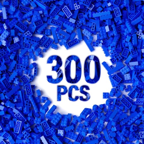 YUJHITP 300 Piece Blue Bricks Bulk Assortment Pack Blue Brick Accessories for Building with 12 Size Compatible with Lego Parts and PiecesColor Blue - Image 1