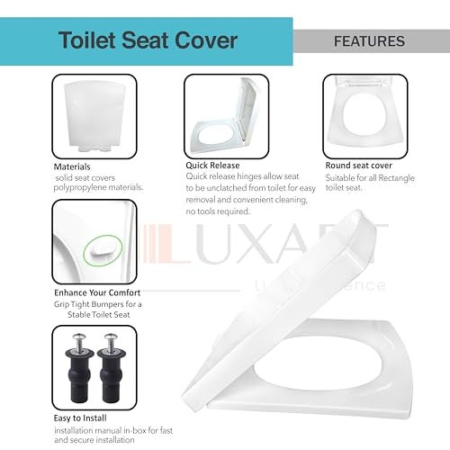 LUXART Toilet Seat Cover 43L x 34.5W CM |Western Commode Square Seat Cover | Soft Close Technology Heavy Quality Commode Lid With Installation Kit | Stylish PP Toilet Cover For Bathroom,Commercial Use - Image 4