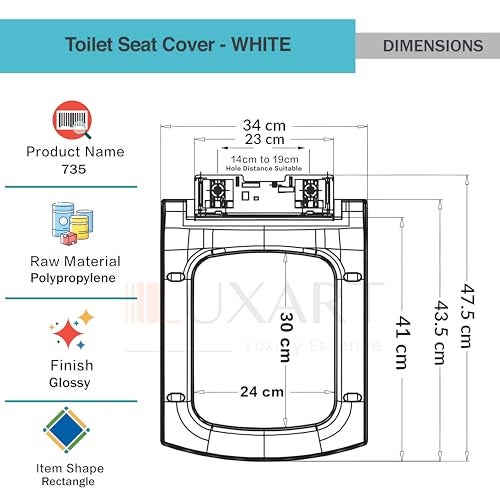 LUXART Toilet Seat Cover 43L x 34.5W CM |Western Commode Square Seat Cover | Soft Close Technology Heavy Quality Commode Lid With Installation Kit | Stylish PP Toilet Cover For Bathroom,Commercial Use - Image 3