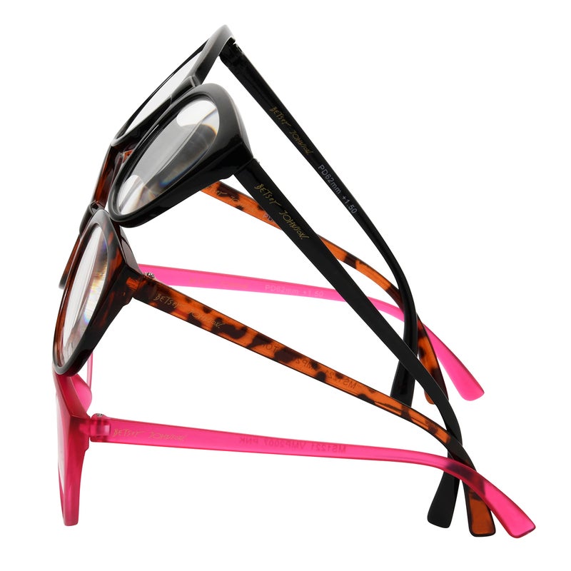 Betsey Johnson Women's Plaid Cat Eye Reading Glasses, Black, Tortoise, Magenta, 52 mm + 1.5 - Image 5