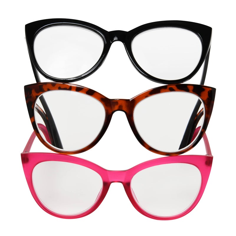Betsey Johnson Women's Plaid Cat Eye Reading Glasses, Black, Tortoise, Magenta, 52 mm + 1.5 - Image 4
