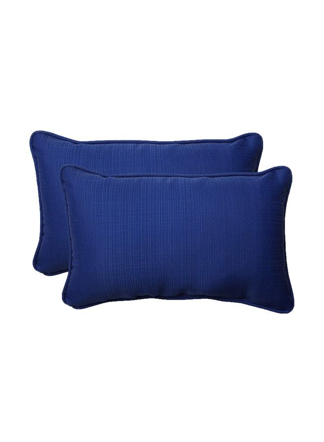 Pillow Perfect Fresco Solid Indoor/Outdoor Lumbar Pillow Plush Fill, Weather and Fade Resistant, Lumbar - 11.5" x 18.5",, Blue Fresco, 2 Count