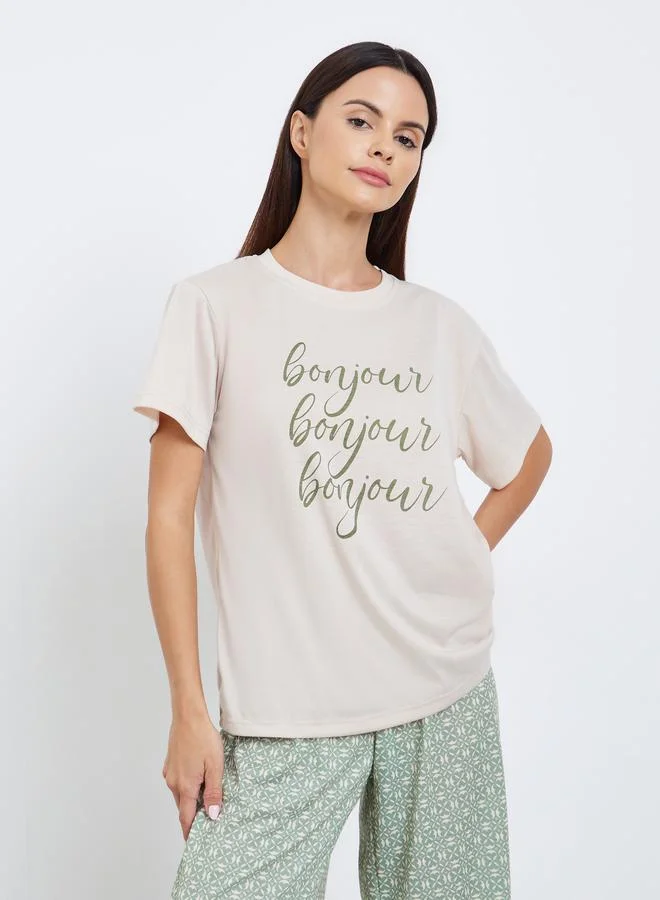 Styli Bonjour Drop Shoulder T-Shirt and Pyjama Set
