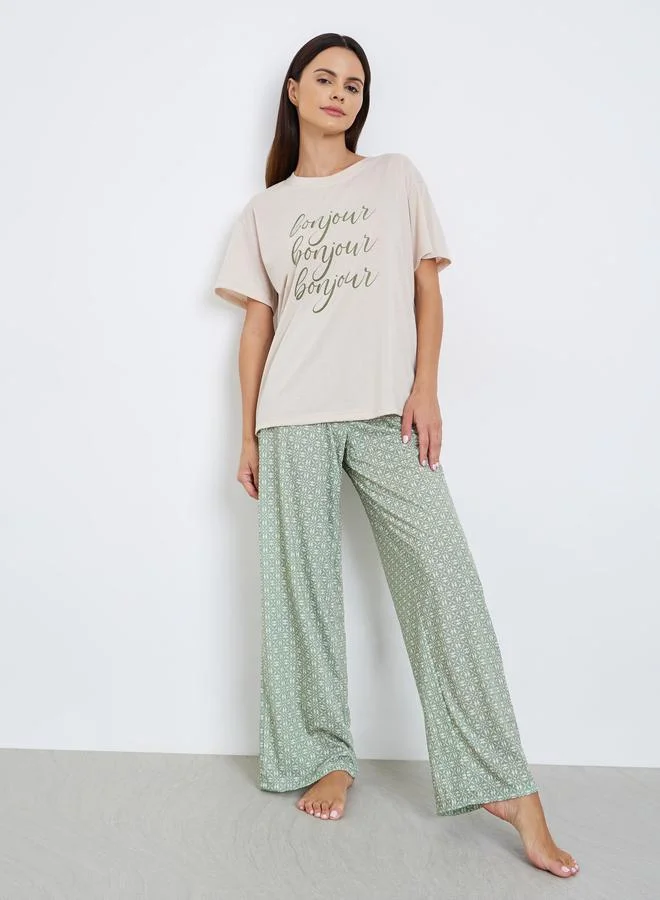 Styli Bonjour Drop Shoulder T-Shirt and Pyjama Set