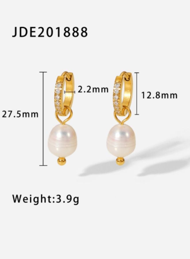Andaazs Andaazs Women’s Aura Pearl Vintage Huggie Drop Earrings – 18K Gold-Plated Stainless Steel with Imitation Pearl & Cubic Zirconia – Elegant Everyday Jewelry  - Image 4