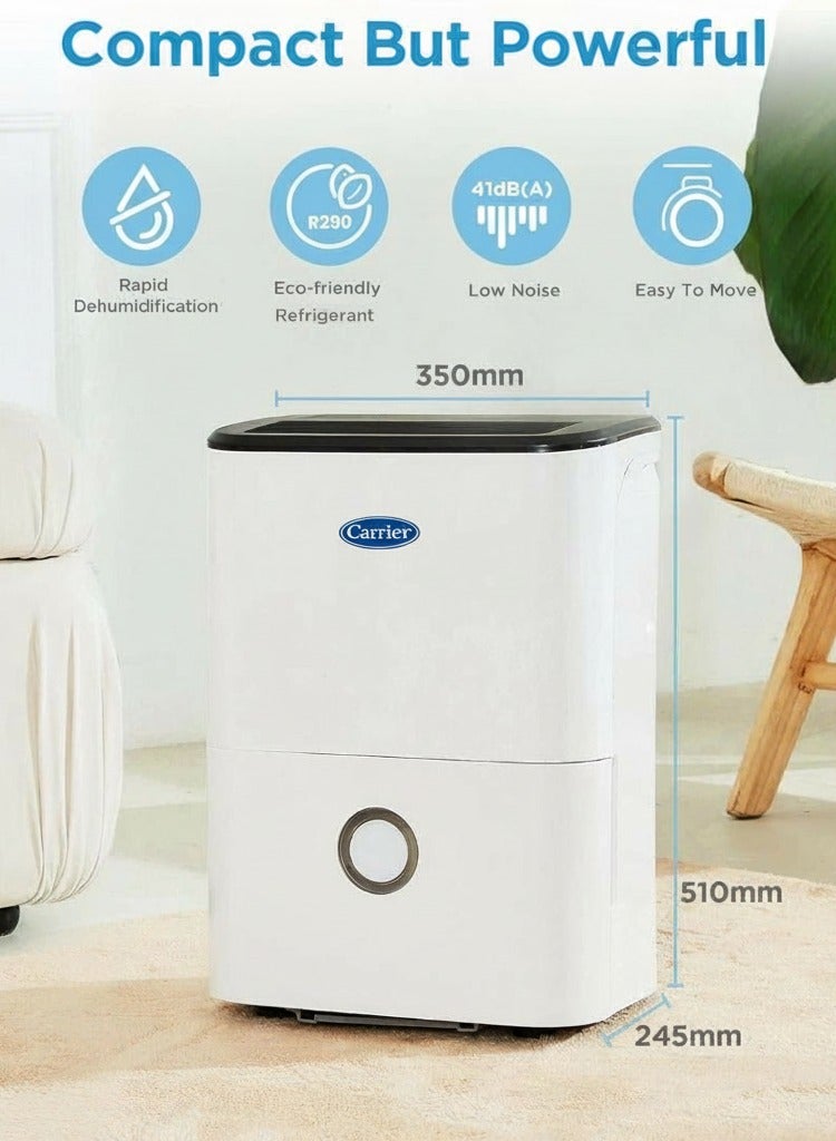 كارير مزيل الرطوبة كاريير ، 20 لتر / 24 ساعة ، حجم الغرفة تقريبًا. (40 م²) ، CDF-20Q7-2 ، مؤقت 24 ساعة ، خزان المياه 3 لتر ، أبيض - Image 3