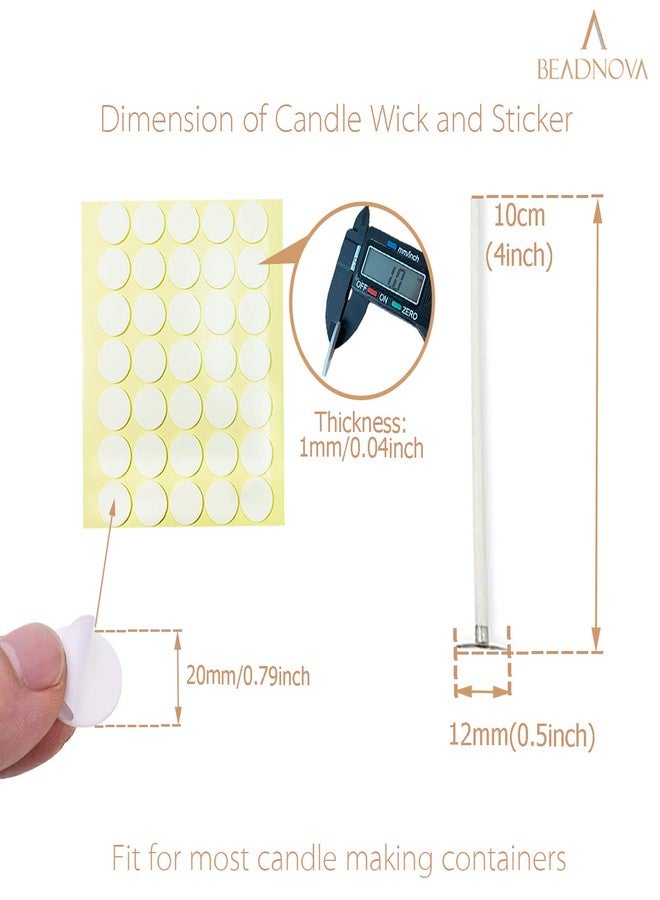 BEADNOVA Candle Cotton Wicks 4 Inch 50pcs with Stickers Short Candle Making Wicks and Double Sided Stickers for Making DIY - Image 2