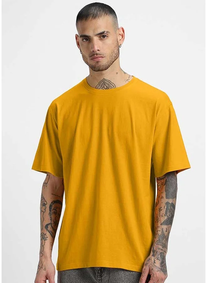 Veirdo Veirdo Pure Cotton Oversized Fit Half Sleeve T-Shirt For Men Mustard Half Sleeve T-Shirt For Men