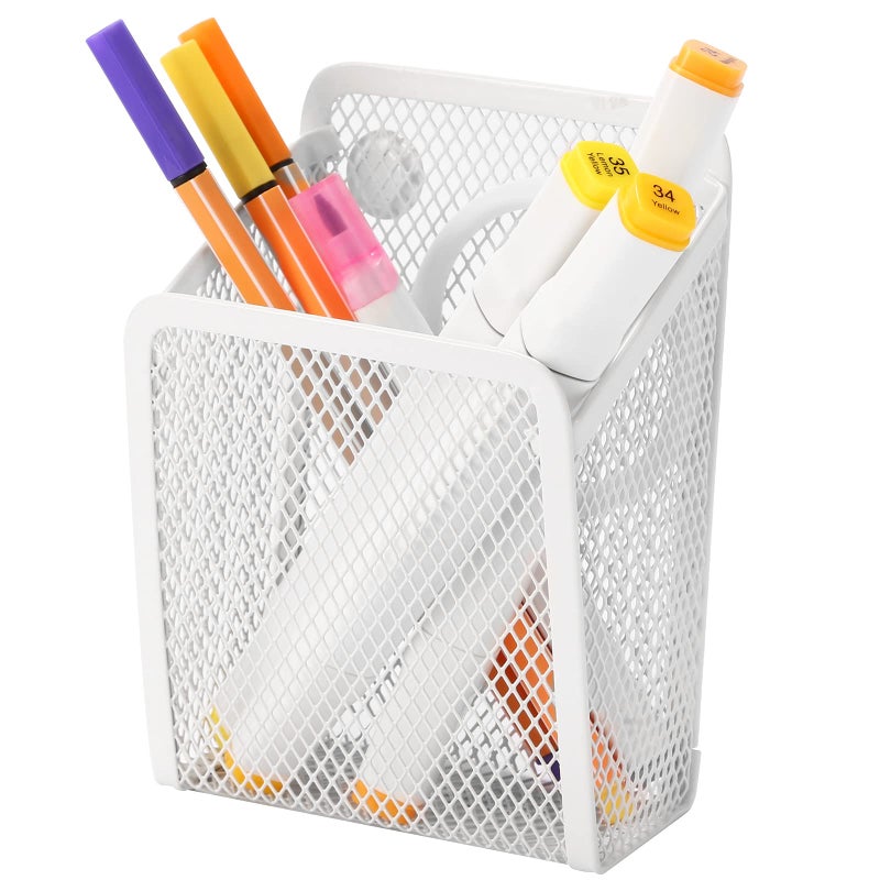 Sanpaint Magnetic Pencil Holder,Mesh Stainless Steel Pen Basket, Metal Writing Utensil Storage Organizer for Whiteboard,Blackboard,Kitchen, Locker, Home, or Office - Image 1