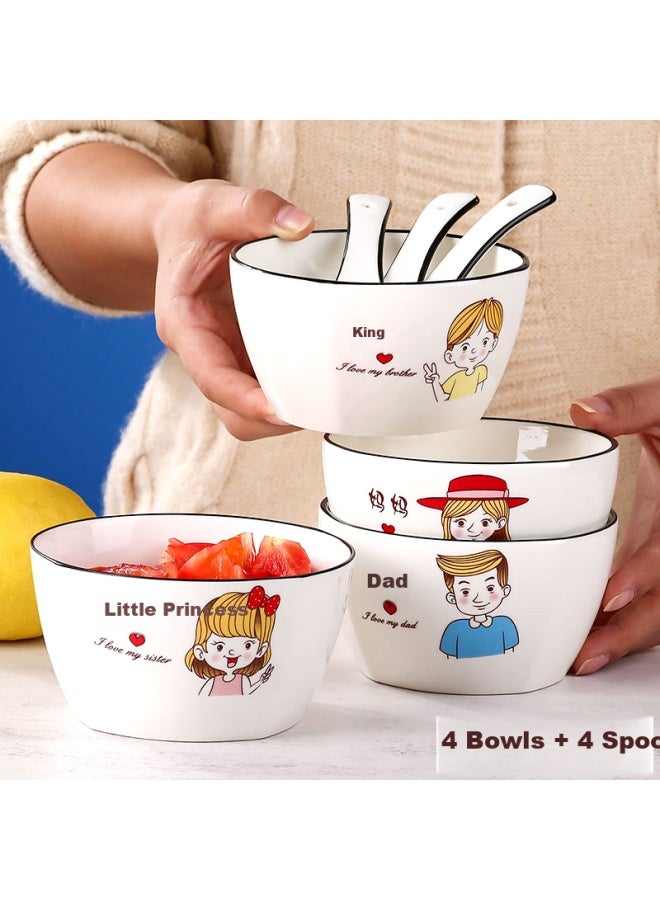 Canjiangjun General Of Meals Family Bowl Set Home Tableware Soup Spoon One Family Of Four Ceramic Square Bowls 4-Piece Set [Matching Spoon] - Image 2