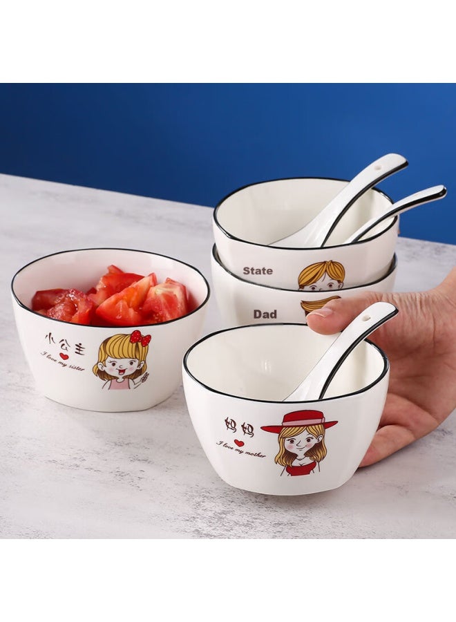 Canjiangjun General Of Meals Family Bowl Set Home Tableware Soup Spoon One Family Of Four Ceramic Square Bowls 4-Piece Set [Matching Spoon] - Image 4