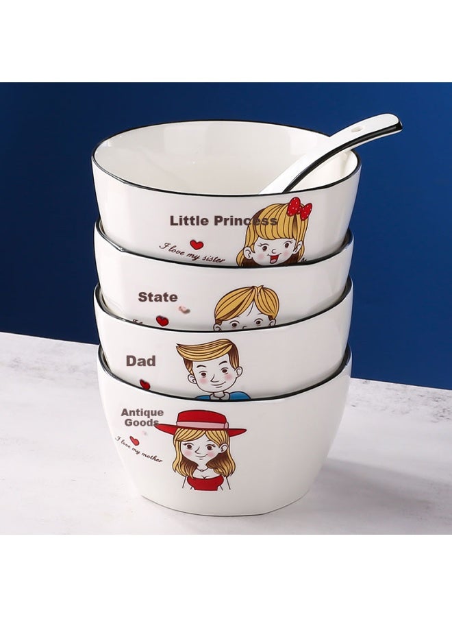 Canjiangjun General Of Meals Family Bowl Set Home Tableware Soup Spoon One Family Of Four Ceramic Square Bowls 4-Piece Set [Matching Spoon] - Image 1