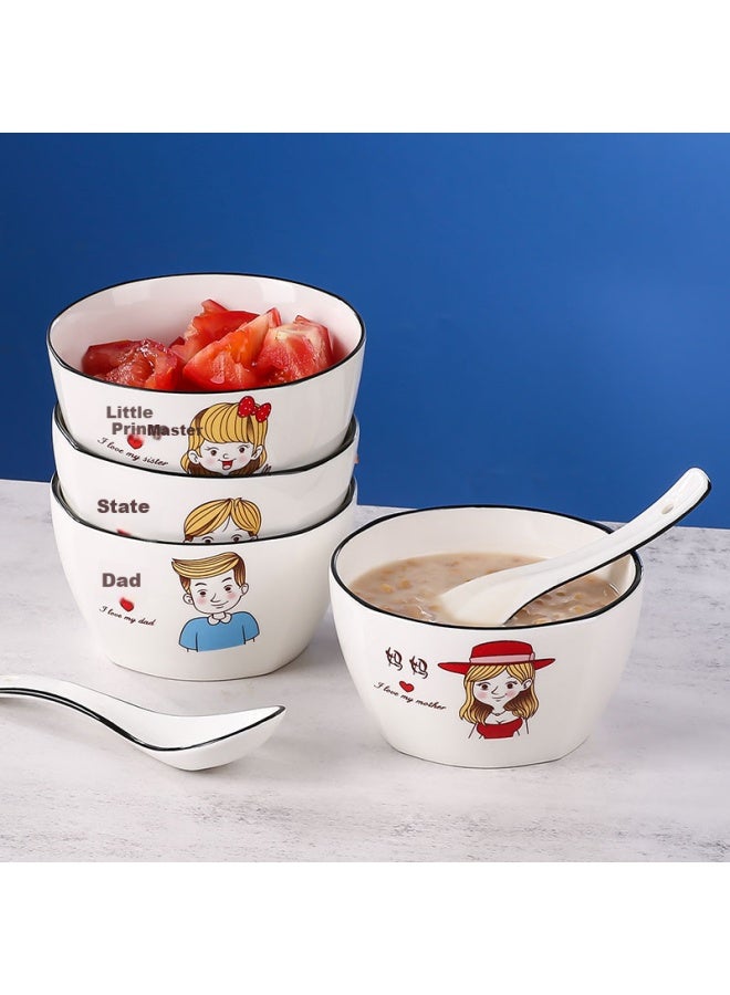 Canjiangjun General Of Meals Family Bowl Set Home Tableware Soup Spoon One Family Of Four Ceramic Square Bowls 4-Piece Set [Matching Spoon] - Image 3