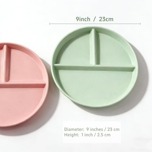 falichchch 9-Inch Large Multicolor Wheat Straw Divided Plates – Unbreakable 3-Compartment Plates for Portion Control & Healthy Eating Microwave & Dishwasher Safe – Eco-Friendly & Reusable (8) - Image 3
