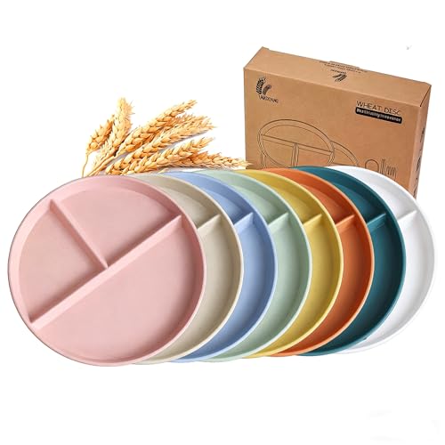 falichchch 9-Inch Large Multicolor Wheat Straw Divided Plates – Unbreakable 3-Compartment Plates for Portion Control & Healthy Eating Microwave & Dishwasher Safe – Eco-Friendly & Reusable (8) - Image 1