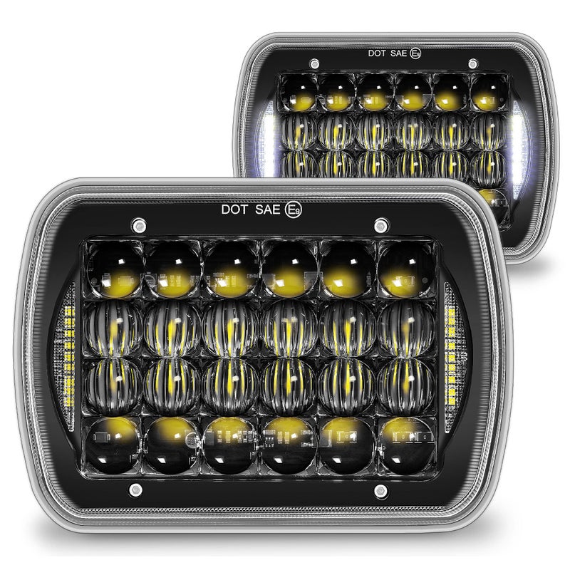 ONLINE LED STORE TRUE MODS 7x6 5x7 H6054 Black LED Headlights H4 2B1 Sealed Beam Replacement Head Lamp for Jeep Wrangler YJ Cherokee XJ Chevy Express Ford Econoline Van GMC Savana Nissan D21 Toyota Pickup Trucks Cars