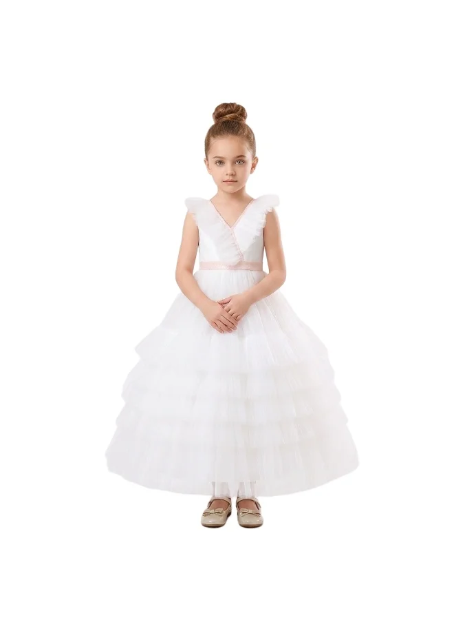 بيداني White & Gold Tulle Dress