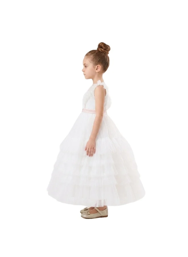 بيداني White & Gold Tulle Dress