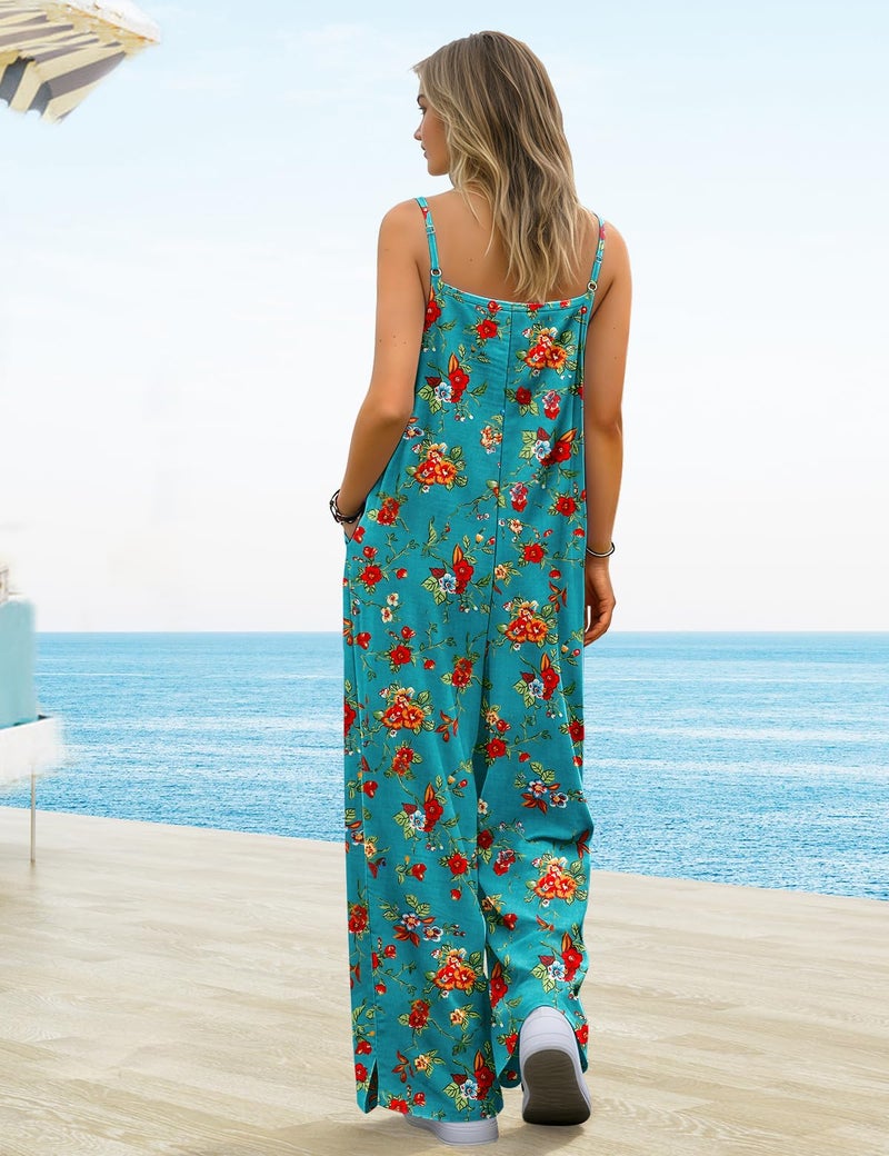 YESNO Women's Summer Boho Casual Jumpsuits Wide Leg Overalls Floral Print Baggy Rompers with Pockets M PZZCR 14 - Image 3