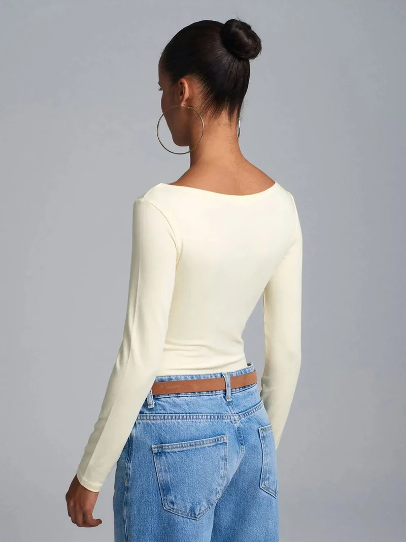 ديلفين DILVIN Slim Fit Boat Neck Bodysuit