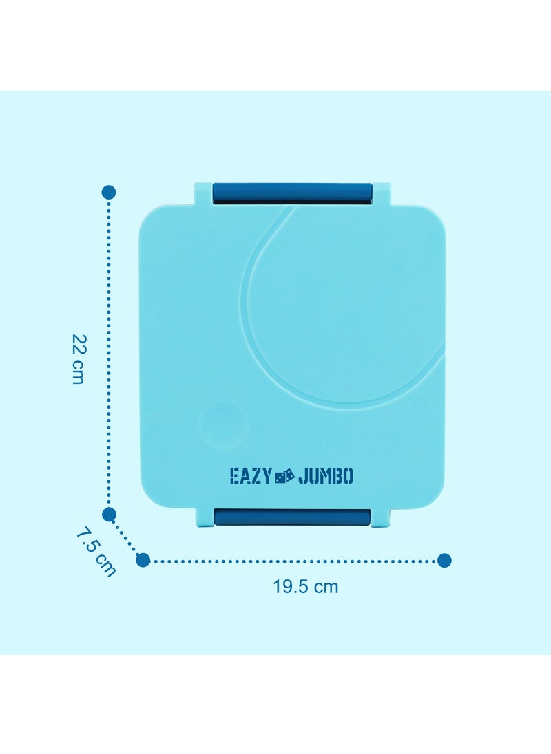 Eazy Kids - Eazy Kids 3/4 Convertible 1600ml Jumbo Bento Lunch Box with 290ml Leakproof SS Gravy Bowl, Spoon & Fork Set with Pouch - Blue - Image 1