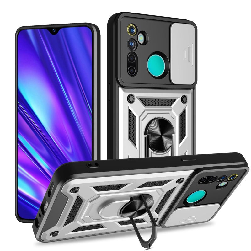 erorex For Realme 5 Pro Sliding Camera Cover Design TPU+PC Phone Case(Silver) - Image 1