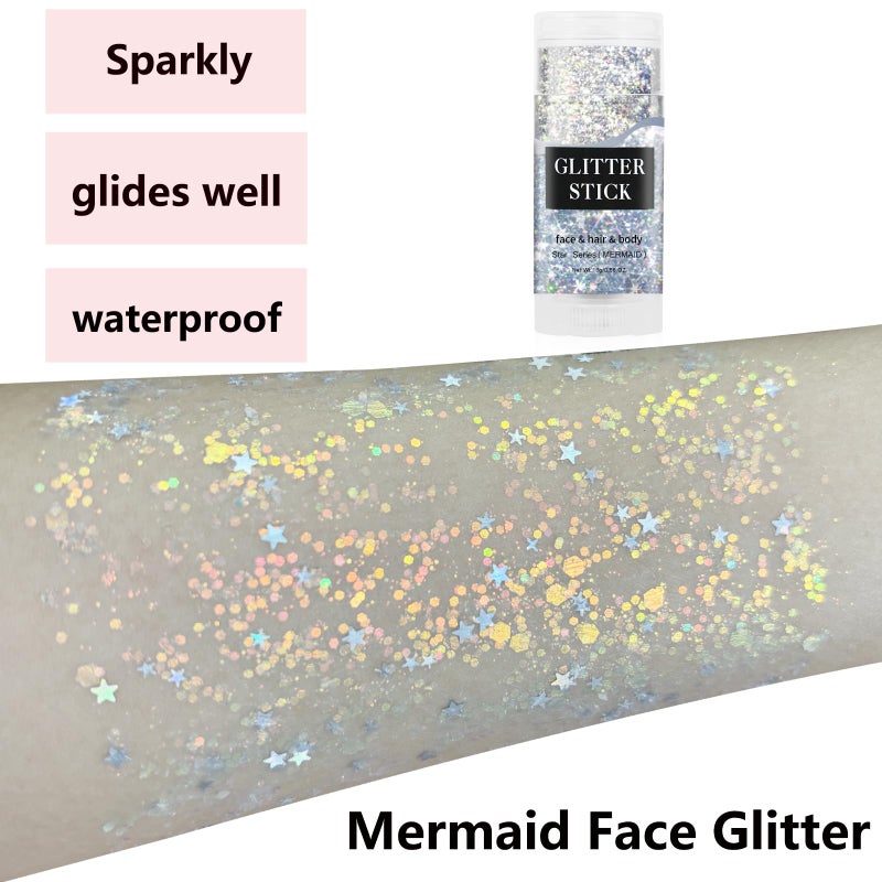 MEICOLY Mermaid Body Glitter Stick,Waterproof Halloween Face Glitter Gel,Chunky Glitter for Face/Body/Hair/Eyes,Glitter Face Paint,Sparkling Glitter Makeup,Body Glitter for Women and Kids - Image 3