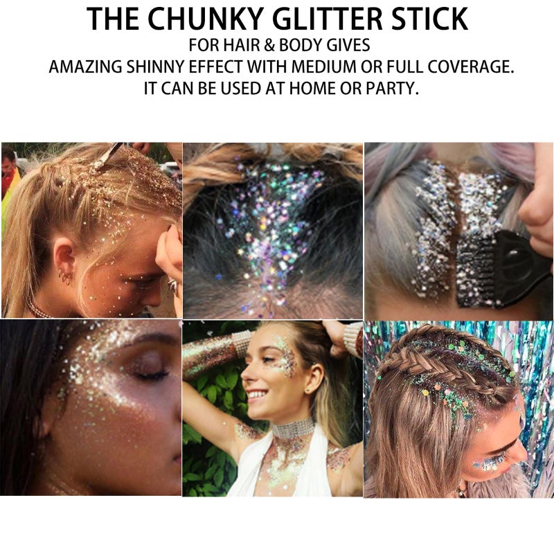 MEICOLY Mermaid Body Glitter Stick,Waterproof Halloween Face Glitter Gel,Chunky Glitter for Face/Body/Hair/Eyes,Glitter Face Paint,Sparkling Glitter Makeup,Body Glitter for Women and Kids - Image 5