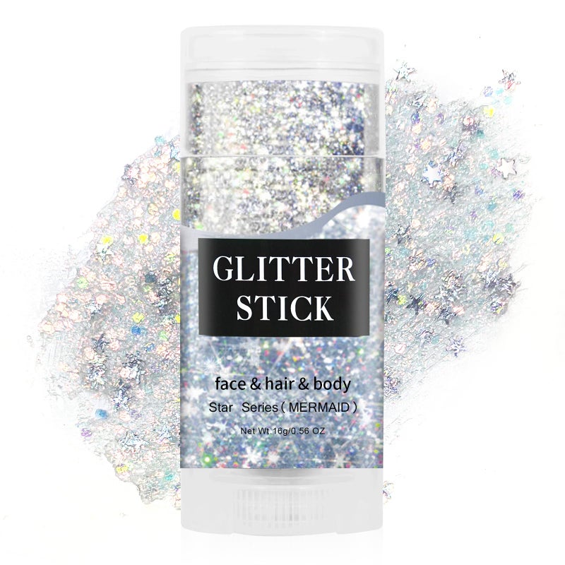 MEICOLY Mermaid Body Glitter Stick,Waterproof Halloween Face Glitter Gel,Chunky Glitter for Face/Body/Hair/Eyes,Glitter Face Paint,Sparkling Glitter Makeup,Body Glitter for Women and Kids - Image 1