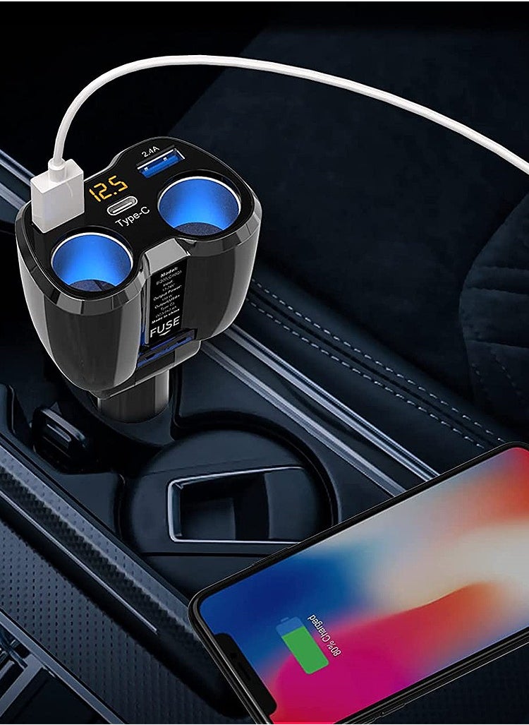 GREEN LION 120 Watts Multi-Port Car Charger Adapter with (Dual USB-A Ports), (1 USB-C Port) and (Dual Cigarette Lighter Sockets), Green Lion - Black  - Image 3