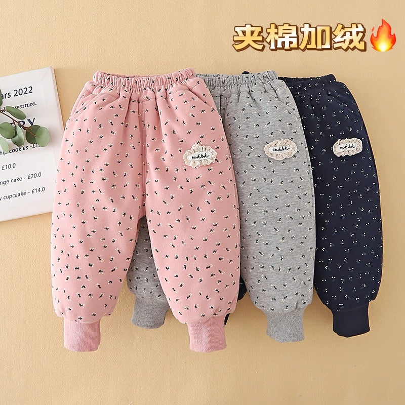 Yikids Children'S Winter Cotton Pants For Girls, Three-Layer Quilted, Fleece-Lined, Thickened For Winter, Warm And Thick Long Pants - Image 2