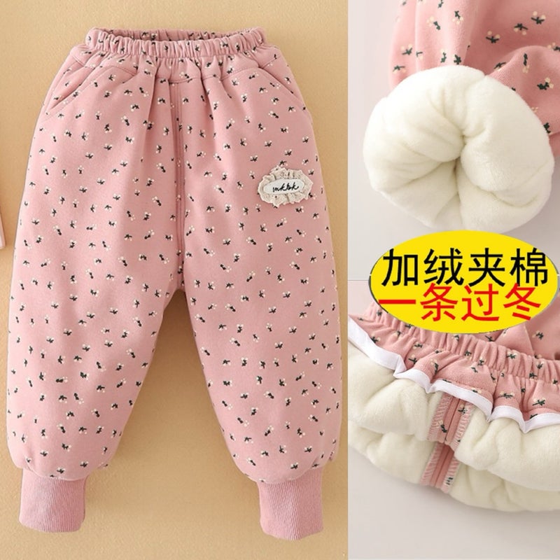 Yikids Children'S Winter Cotton Pants For Girls, Three-Layer Quilted, Fleece-Lined, Thickened For Winter, Warm And Thick Long Pants - Image 3