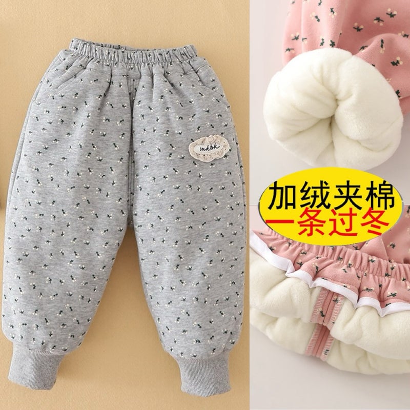 Yikids Children'S Winter Cotton Pants For Girls, Three-Layer Quilted, Fleece-Lined, Thickened For Winter, Warm And Thick Long Pants - Image 4