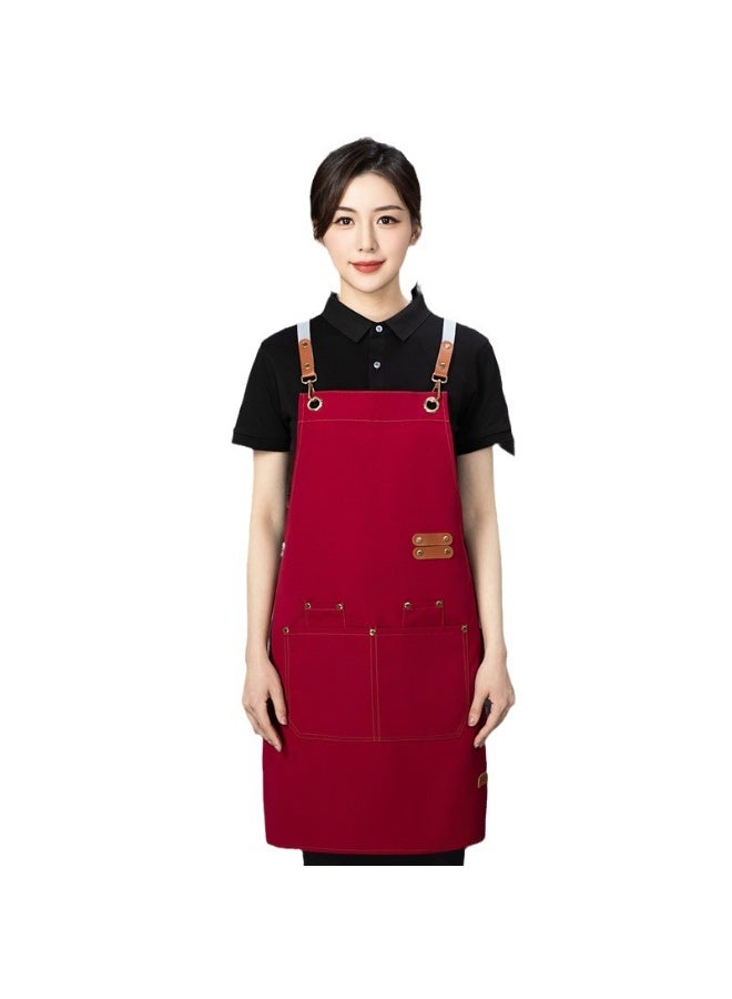 مازكو شِدّة مطبخ للشيف للرجال والنساء – مريلة صدر قابلة للتعديل مع جيبين، مريلة طبخ حمراء للخبز والشواء والبستنة والاستخدام في المطاعم - Image 1