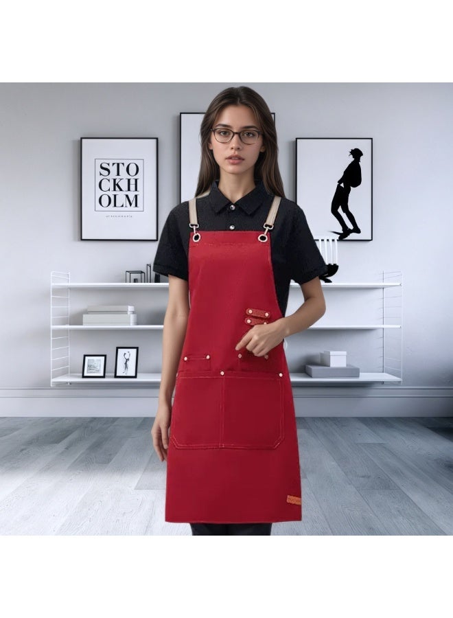 مازكو شِدّة مطبخ للشيف للرجال والنساء – مريلة صدر قابلة للتعديل مع جيبين، مريلة طبخ حمراء للخبز والشواء والبستنة والاستخدام في المطاعم - Image 2