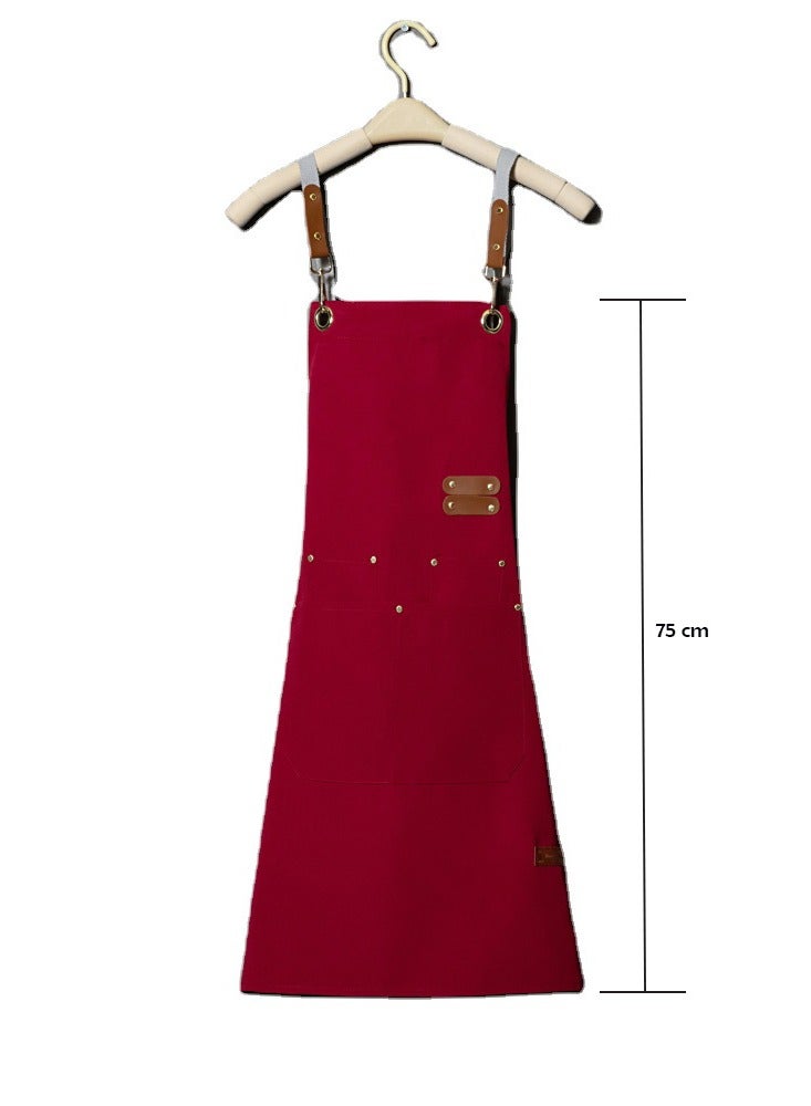 مازكو شِدّة مطبخ للشيف للرجال والنساء – مريلة صدر قابلة للتعديل مع جيبين، مريلة طبخ حمراء للخبز والشواء والبستنة والاستخدام في المطاعم - Image 3