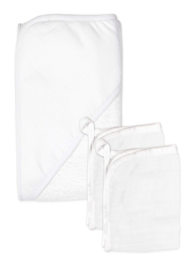 HonestBaby unisex baby 3-Piece Organic Cotton Hooded Towel & Washcloth Set Bandana, Bright White, One Size US - Image 1