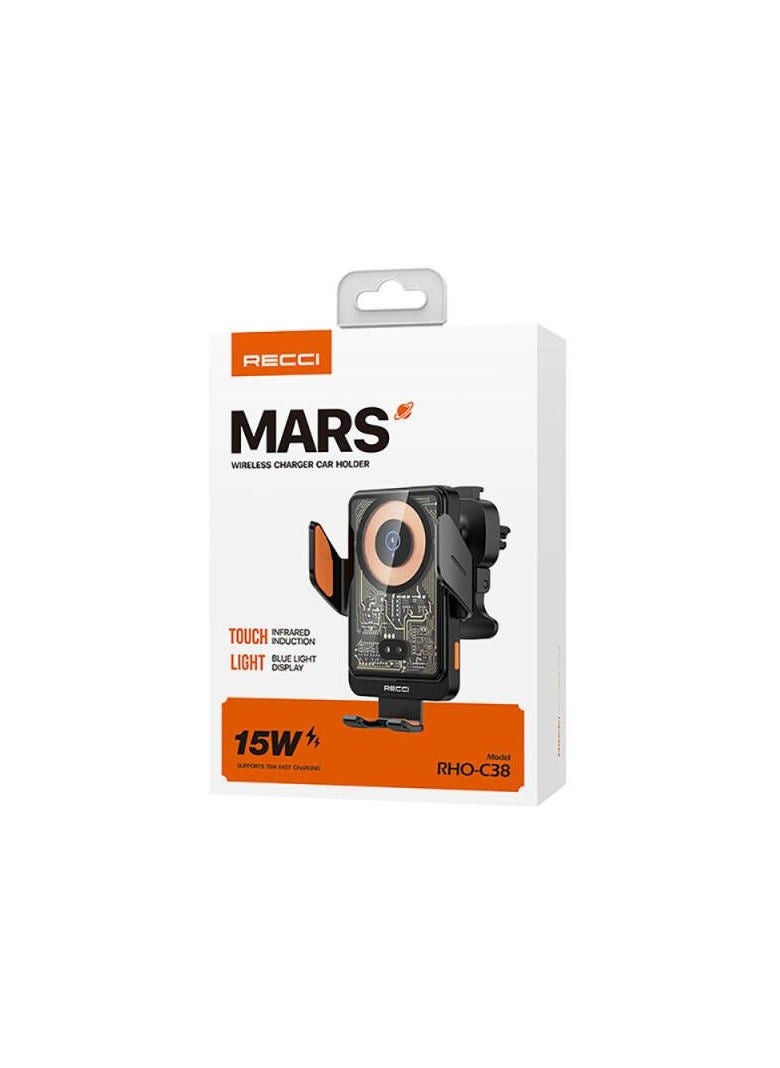 Recci - Recci RHO-C38 Mars Series Car Phone Holder with MagSafe Wireless Charging, 15W Fast Charging, Blue Light Indicator, 360° Rotation, Adjustable Air Vent Mount for iPhone 12/13/14/15, Qi-Compatible Phones - Image 1