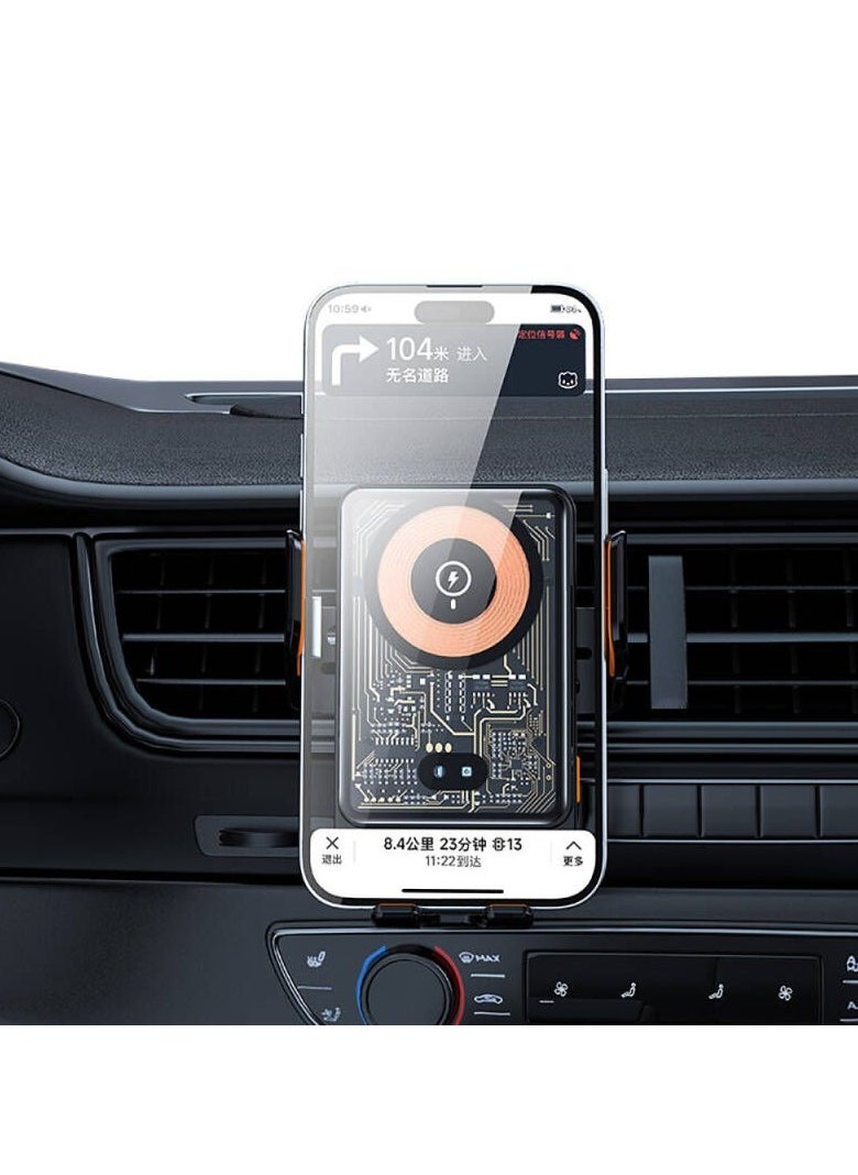 Recci - Recci RHO-C38 Mars Series Car Phone Holder with MagSafe Wireless Charging, 15W Fast Charging, Blue Light Indicator, 360° Rotation, Adjustable Air Vent Mount for iPhone 12/13/14/15, Qi-Compatible Phones - Image 1