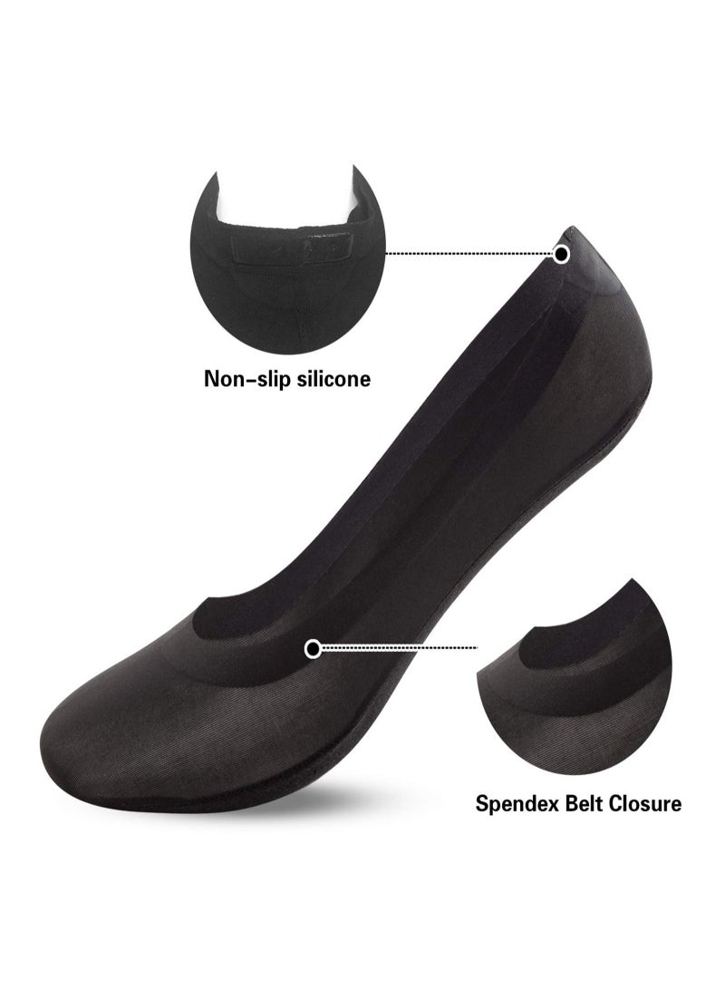 SYOSI Women Thin Socks Ice Silk Skin Tone Cotton Nylon Low Cut Liner Non Slip Hidden Invisible Socks for Flats 4 Pack Black - Image 2