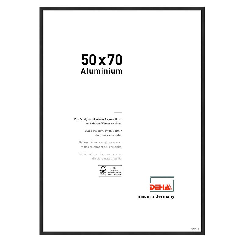 DEHA Design Boston Aluminium Picture Frame Matt Black 50x70cm with Push and Turn Clips