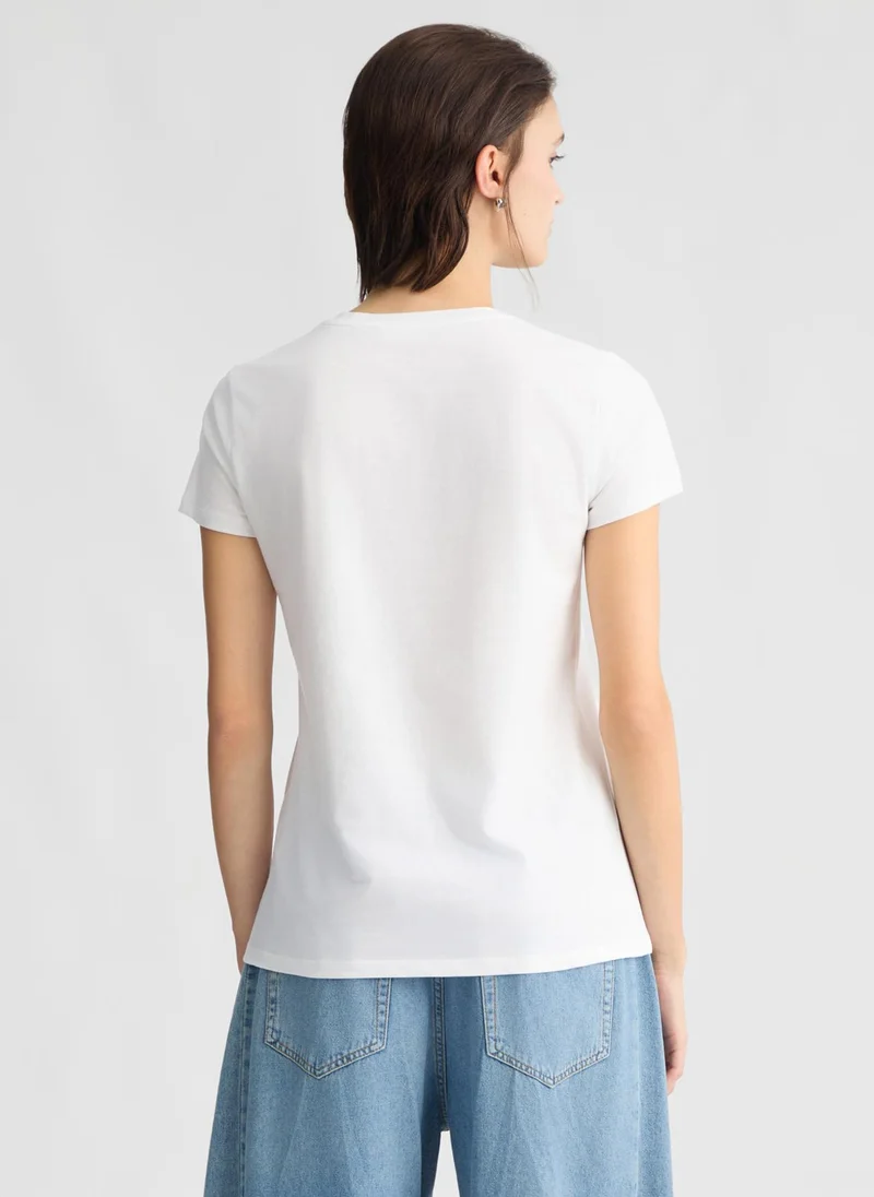 ليو جو تيشيرت قطن بطبعة وأحجار الراين