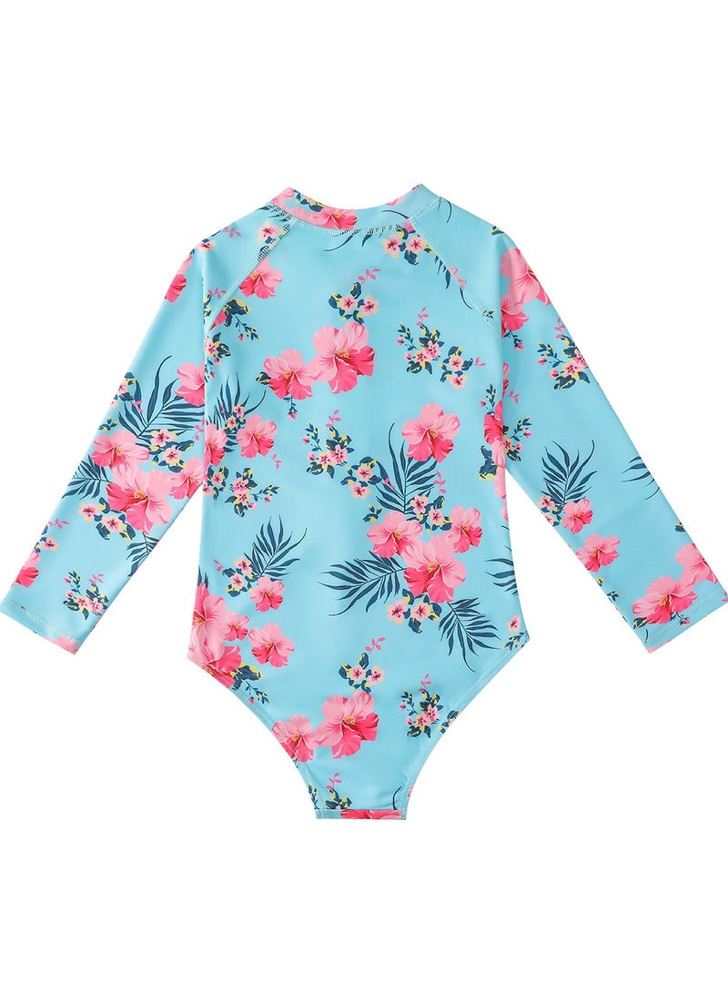 Loquat Long Sleeve One Piece Beach Swimsuit Blue/Red - Image 3