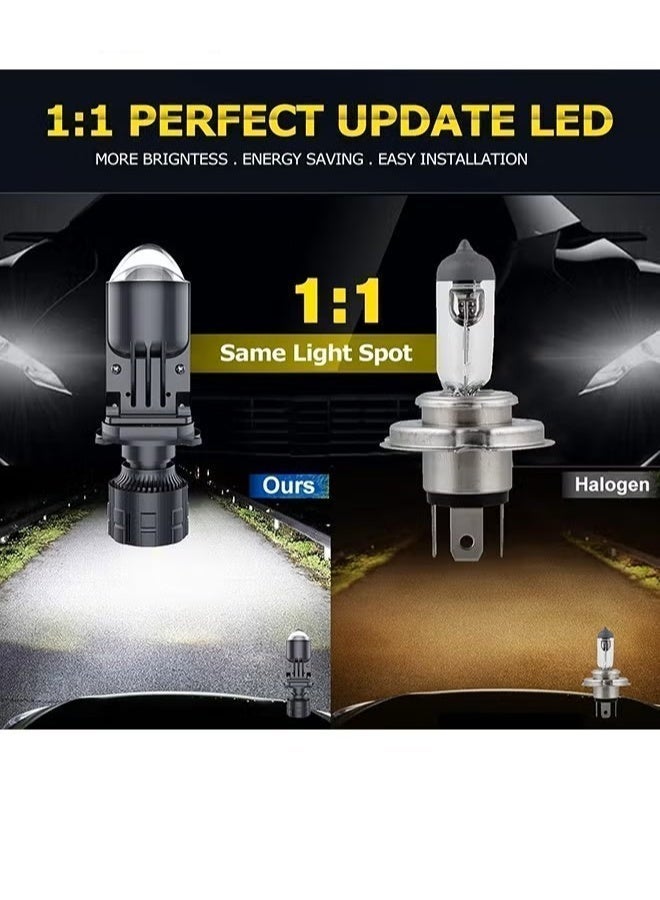 مصابيح أمامية LED H4 مع بروجيكتور - 4500 لومن سطوع شديد 5700 كيلفن وظيفة شعاع عالي-منخفض مع خط قطع واضح، مجموعة تحويل عدسة بروجيكتور H4/9003/HB2 صغيرة - Image 3