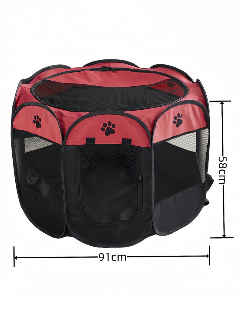Generic Octagonal Tent Outdoor Bed Red/Black For Pet 91 x 91 x 58CM  - Image 2