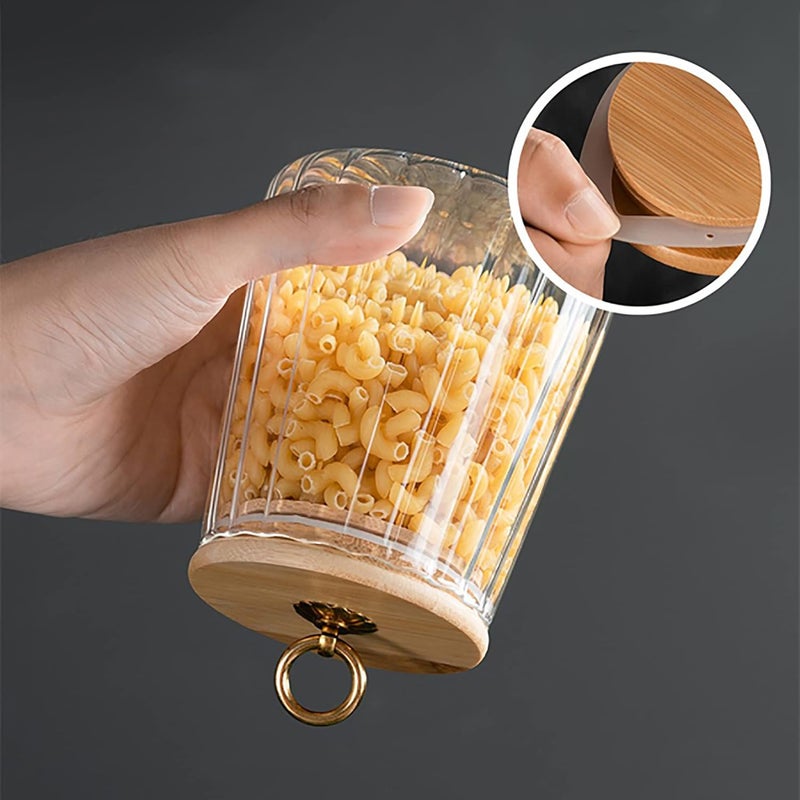 Luckam Glass Jars, 650ml Coffee Nuts Canister Airtight Storage Jar Petal Decorative Container with Bamboo Lid Metal Handle Easy to Grasp - Image 3