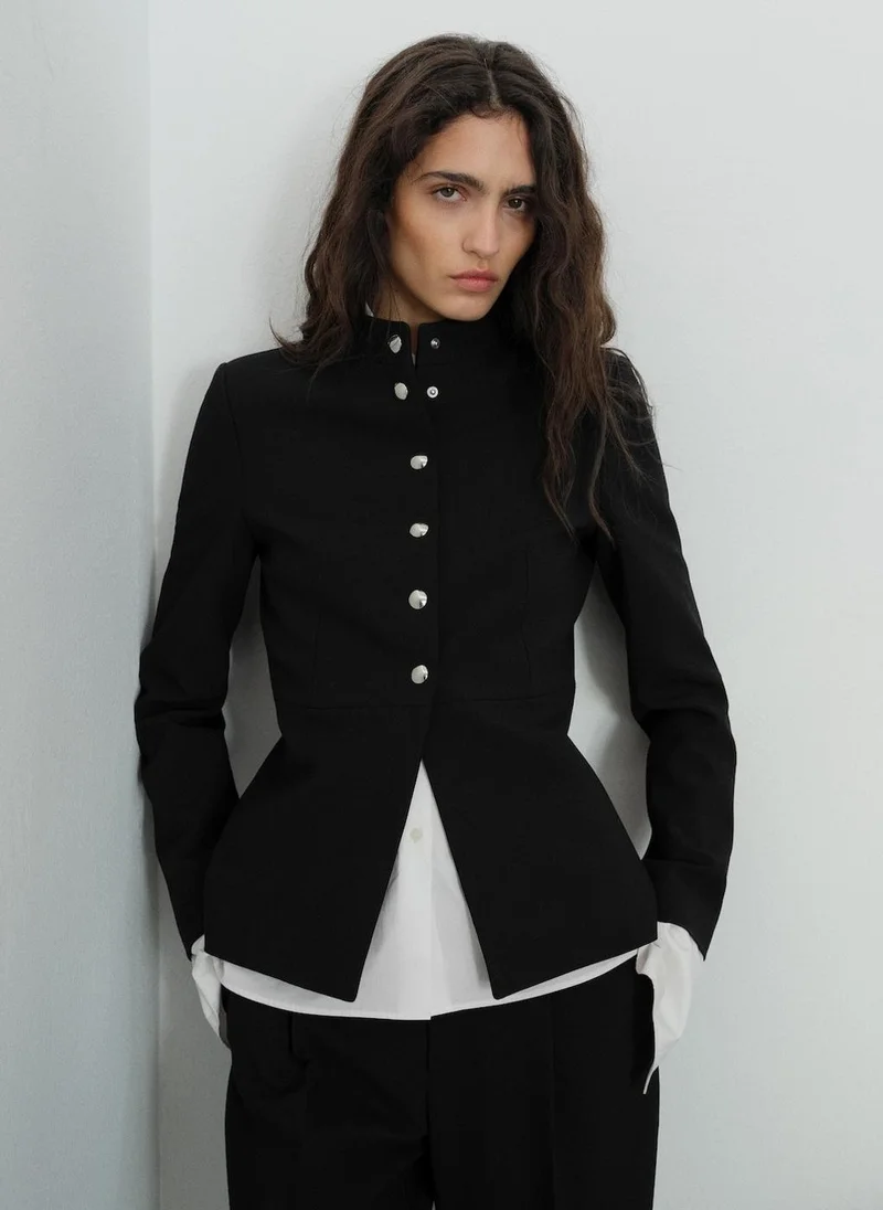 مانجو Jacket With Jewel-Button Strip Collar